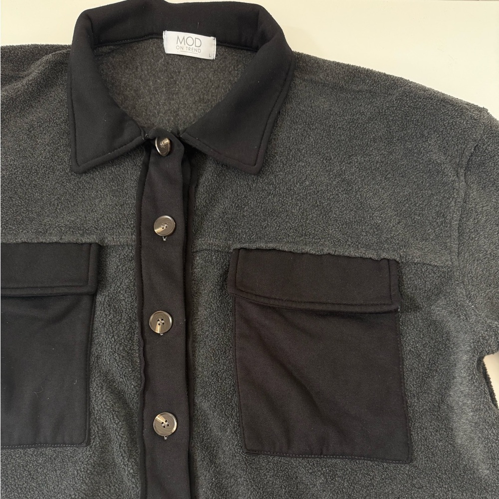 MOD Gray and Black Button-Up Jacket fleece